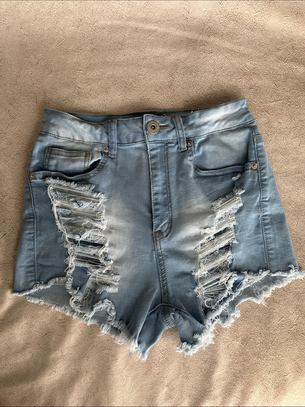 High-Rise Light Blue Distressed Denim Shorts for Women
